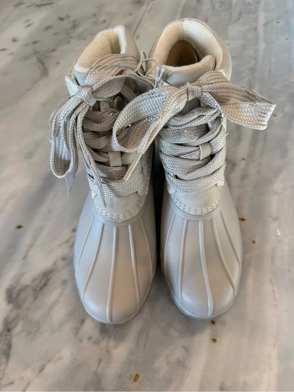 Justice White-Grey Lace-Up Duck Boots